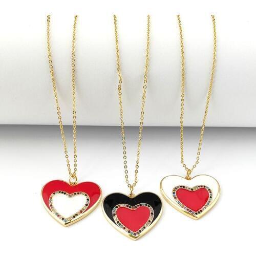 1Pcs High Quality Heart shaped Enamel Charm Pendant,Cubic Zirconia CZ Micro Pave Necklace Fashion Girl jewelry NK474