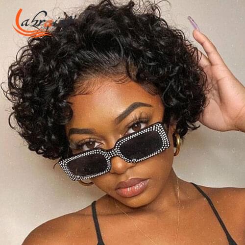 4x4 Pixie Short Cut Bob Swiss Transparent Lace Frontal Human Hair Wigs Kinky Curly Natural Color Pre Plucked Bleached Knots13X2