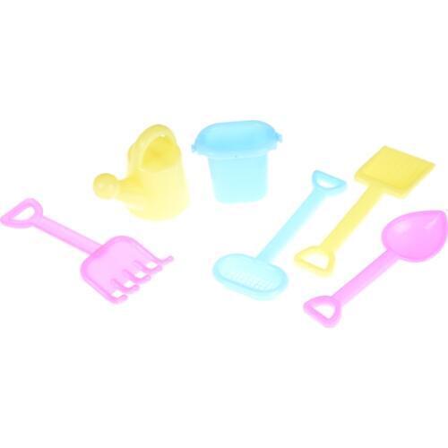 Classic Plastic Garden Tools Watering Can for 1/6 Barbi Doll House Decor Accs Furniture Toys Kids Xmas Birthday Gift 6 Pieces