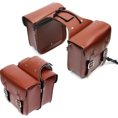 Durable Motorcycle Saddlebags Side Tool Bag PU Leather Luggage Saddle Bag Pouch Black brown Universal