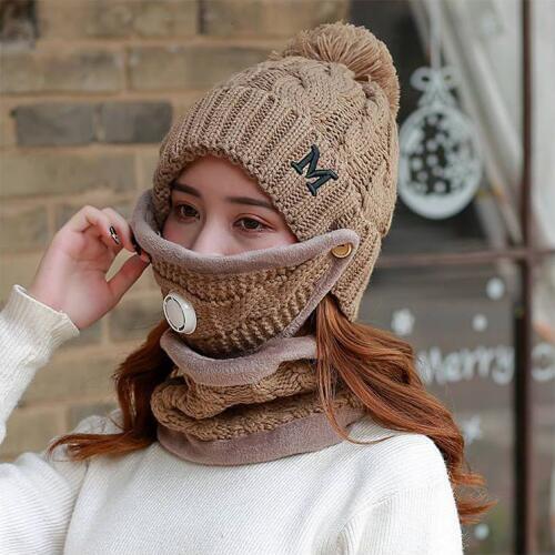 Hats Woman Winter Thickening Knitting Keep Warm Hat Mask Windbreak Scarf Season Ride A Bike Earmuffs Wool Hat