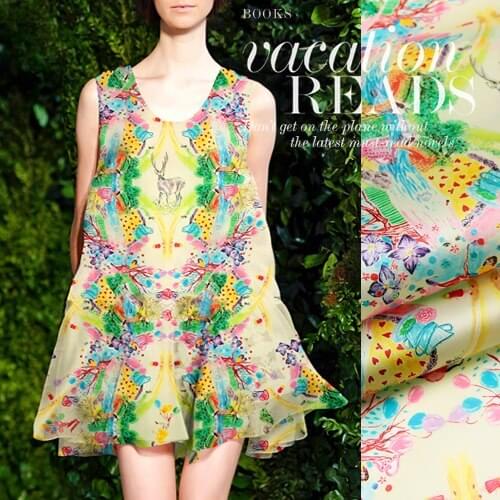 PRINT SILK ORGANZA SATIN FABRIC 135cm width 14momme 100% Silk Fabric Women Summer Dress Material