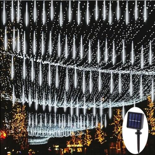 Solar Falling Rain Lights, 8 Tubes Meteor Shower Lights, Romantic Snow Fall for Christmas Tree, Party, Holiday, Garden Decoratio