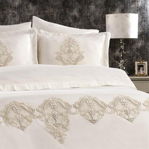 Turkish %100 Organic CottonSaten Duvet Cover bed sheets Lace White Bedding Set Pillowcases Bed Sheet For home 6 Pcs couette