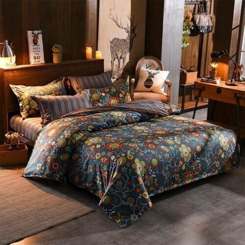 Vintage Ethnic Style Plant Floral Duvet Cover Set Bed Sheet Pillowcase Lightweight Microfiber Soft Bedding Sets Queen King Size
