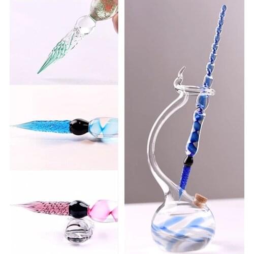 Safe package Vintage Glass Dip Dipping Pen holder Signature Filling Ink Fountain Pens Handmade Glass Dip Fountain Pen