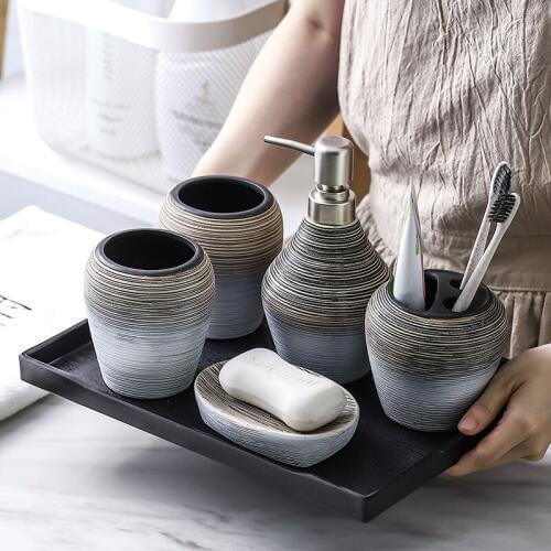 Vintage handmade ceramic bathroom bathroom wash five-piece bathroom accessories set wash set WF9231130