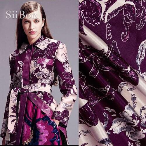High grade luxury American style purple floral print linen cotton silk fabric for spring autumn dress coat tela Free ship SP2084