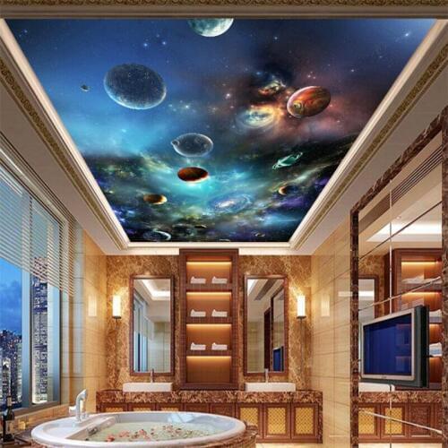 Wellyu Customized large mural green 3d wallpaper space star solar planet 3D ceiling zenith mural home decoration wallpaper