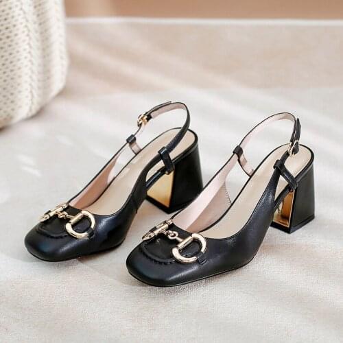 SKLFGXZY Genuine Leather Women Sandals Beige Summer Office Shoes 5cm High Heels Back Strap Pump Casual Shoes Female Luxury Shoes