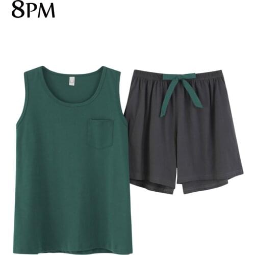 Womens Summer Loose Casual Pyjamas Round Neck Tank Top Shorts Home Wear Simple Cute Sleepwear Soft Comfort Pijamas ouc1055