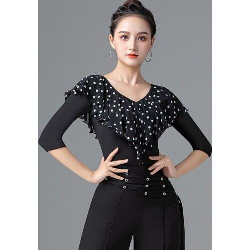 Female Latin Dance Tops Professional Latin Practice Clothes Modern Dance Shirt Rumba Training Clothing Samba Costumes DQL5710