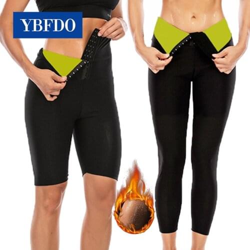 YBFDO Women Waist Trainer Sweat Leggings Slimming Sweat Sauna Control Tummy Body Shaper Pants High-waist Pants breasted Pants