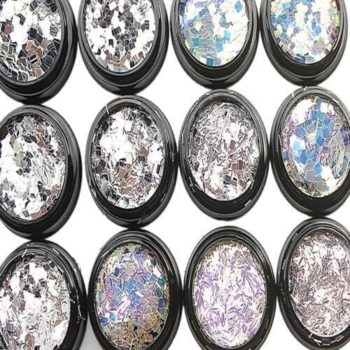 1Box Gorgeous Laser Sequins Nail Glitter Flakes Holographic Strip/Square/Rectangle Sparkly Paillette Glitter For Nail Art Tips