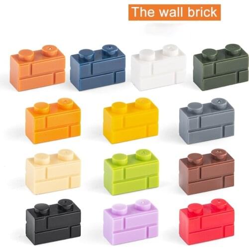1x2 Moc The wall Brick 65pcs Mix Color DIY Classic Education Slope Building Blocks Compatible with Assembles Particles