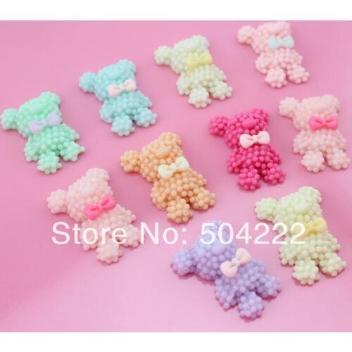 200pcs Kawaii bear resin flatback cabochons with Tie bow assorted colors 24*15mm-kawaii pastel color random mix