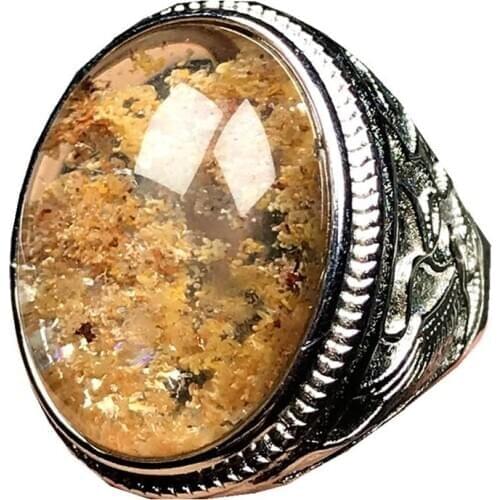 25x20mm Genuine Natural Ghost Phantom Quartz Ring Jewelry For Man Clear Crystal Garden Oval Beads Gemstone Adjustable Ring AAAAA