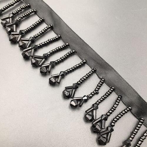 4Yards Black Pearl Fringe Beaded Lace Trims Garment Accessory For Bridal Wedding Dress Decoration Shoes Bags Tassel Ornaments