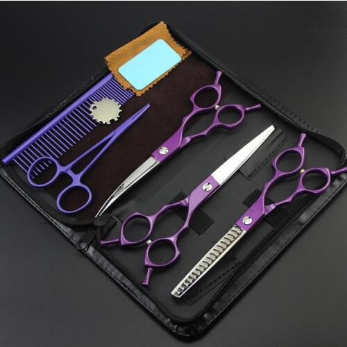 5 kit Professional Japan 440c 6.5 inch color dog grooming hair scissors pet cutting barber thinning shears hairdressing scissors
