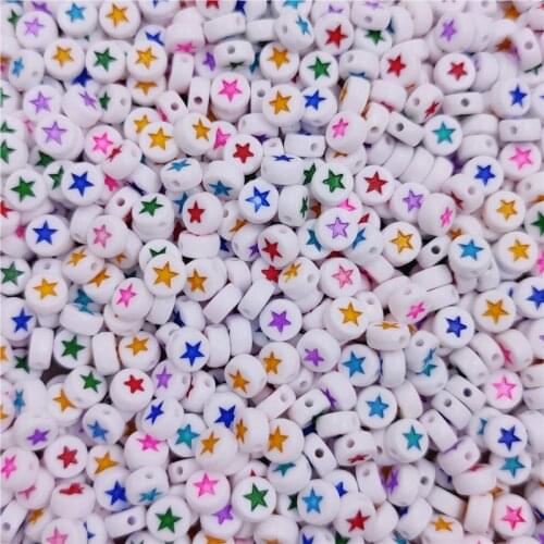 50pcs/7mm Mixed Star Moon Beads Spacer Acrylic Beads For Diy Jewelry Making Bracelet Supplies Round Spacer Acrylic