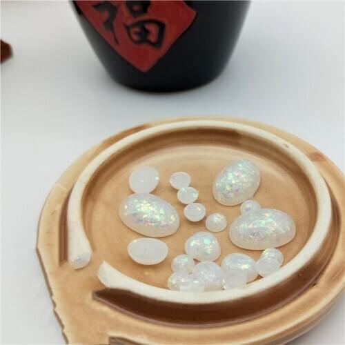 1 pack Resin Embellishment Oval Cabochons Colorful Faux Opal Plastic Round Flatback Cabochon Setting for DIY Jewelry Crafts
