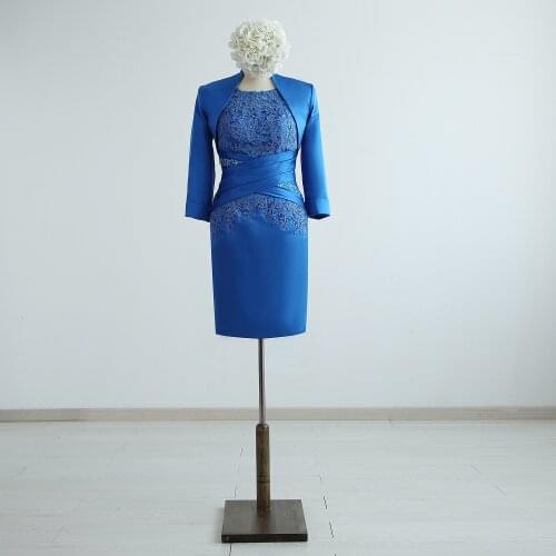 Royal Blue Satin Lace Beading Short Knee-Length Mother of the Bride Dresses With A Jacket Custom Made