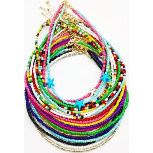 Bohemia Handmade Rainbow Seed Beads Simple Choker Necklace Womens Fashion Wild Sweet Colorful Collar Jewelry Gift