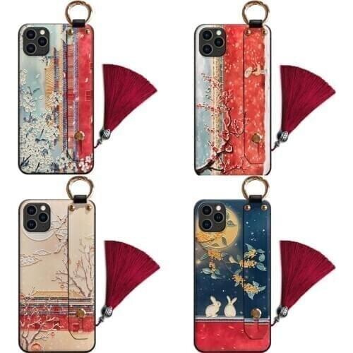 Beautiful Night 3D Emboss Phone Case For iPhone X XS XR 11Pro MAX 6 7 8 Plus Soft TPU Back Cover Tassel Wrist Strap case Coque