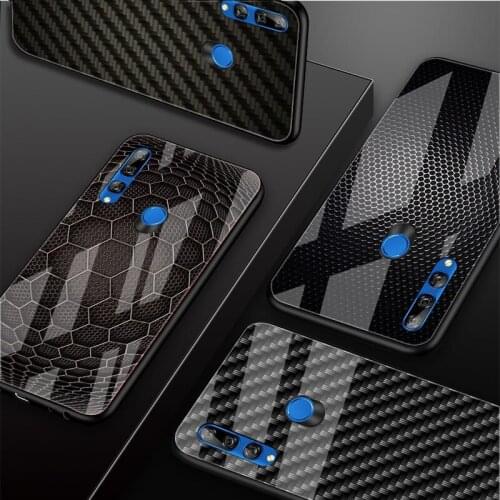 Car carbon fibre Tempered Glass Phone Case For Huawei honor 8X 9 10i 20i 20Lite 20Pro 30 Pro Cover Shell