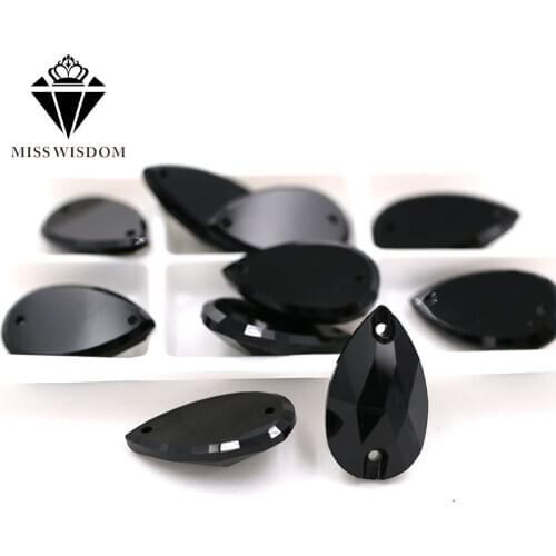 New High quality Flatback glass crystal double hole sew on rhinestones Teardrop shape Black rhinestones diy clothing accessories