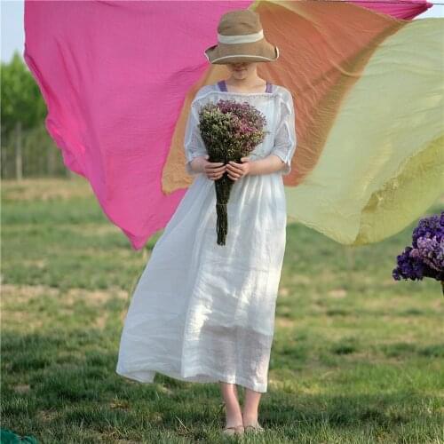 Literature In National Customs Travel Wind Embroidery Hit Color White Bouffancy Pure Ramie Dress 190728