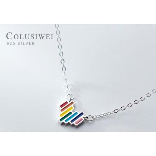 Colusiwei Rainbow Color Heart Chain Pendant Necklace for Women Authentic 925 Sterling Silver Short Chain Neckalce Fine Jewelry