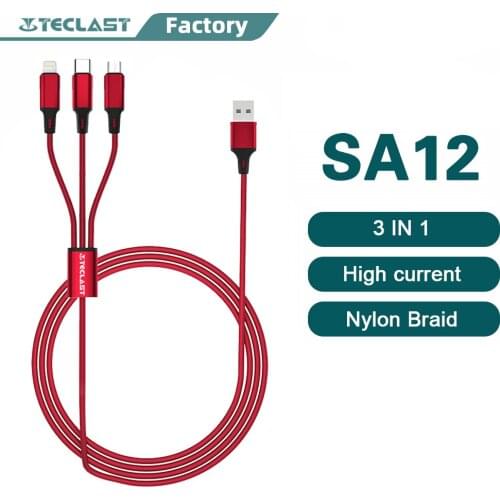 Quick Charge Cable Teclast TL-SA12 Type-C Lightning Micro USB 3A Current Durable Quality 1.2m Nylon Braided 3 In 1 Fast Charging