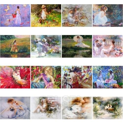 Girl Portrait 5D Diamond Painting Western Aristocratic Women Cute Little Girl Flower Fairy Retro Oil Painting Home Decor Picture