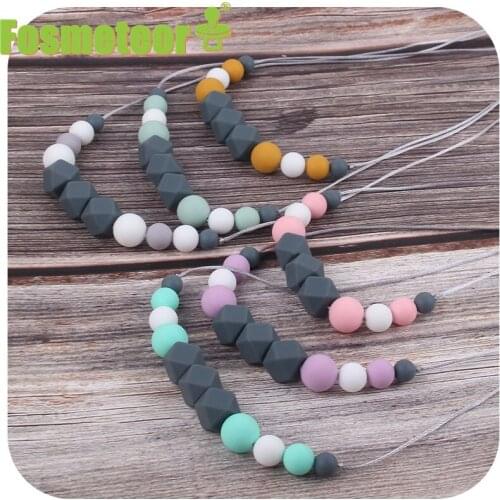 Fosmeteor Food Grade Silicone Pendant Teething Necklace Without BAP Silicone Beads Nursing Teether Necklace Baby Molar Necklace