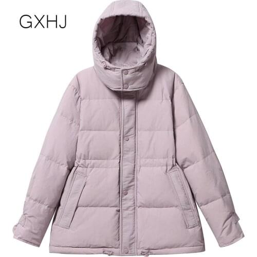 2021 new winter short women white duck down coat shrink waist hooded coat 90% White Duck Down Parka Casual Overcoat lhj401
