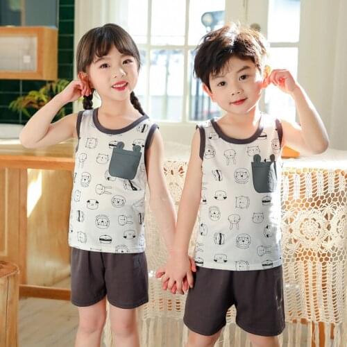 Summer childrens pajamas sets boys sleepwear baby girl clothes cartoon pyjamas kids vests+shorts pijamas cotton nightwear