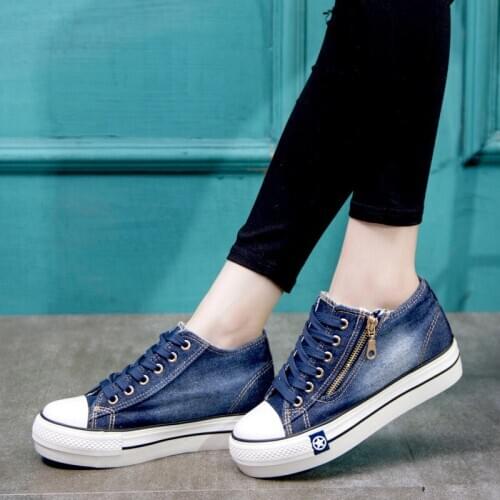 Summer New Shoes Increase Denim Canvas Shoes Womens Wild Low-top Shoes Thick-soled Casual Shoes Platform Shoes