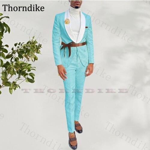 Thorndike Mens Fashion Clothes 2 Pieces Male Wedding Suit Set Jacket With Black Pants 2020 Costumes Shawl Lapel Groomsmen Tuxedo