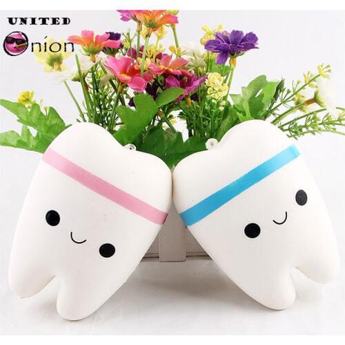 Jumbo Kawaii Squishy Squeeze Toy Smiley Cute Tooth Soft Slow Rising Antistress Strap Pendant Scented Anxiety Stress Relief