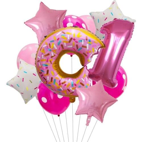 10pcs Donut Foil Balloons Set 30 Inch Pink Number 1 2 3 Years old Candy Star Balloon Birthday Party Decorations Baby Shower