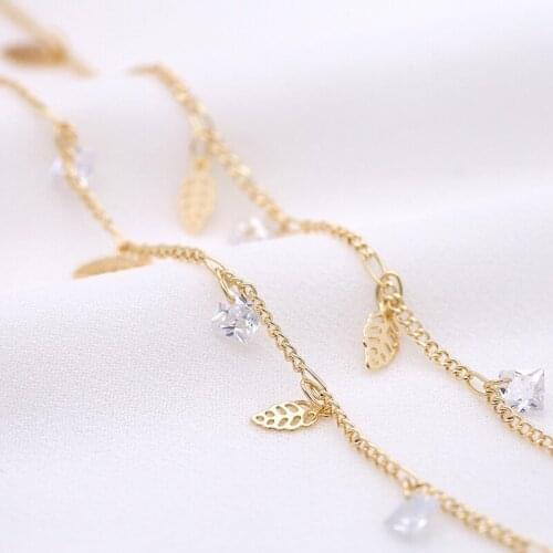 5 metters/lot new exquisite bracelet jewelry multi-shape zircon charm shiny star leaf 14k gold copper chain earring material