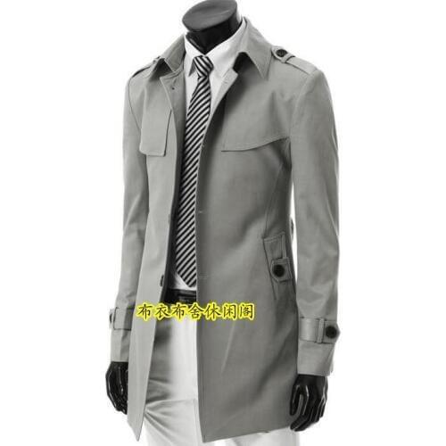 Autumn new designer slim sexy shore trench coat men medium-long overcoat long sleeve mens clothing business outerwear Grey black