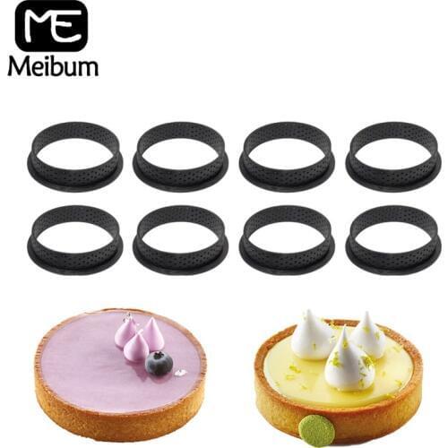 Meibum 2/4/6/8 Pieces Plastic Perforated Egg Tart Mould French Dessert Mold Cheese Fruit Cake Ring Model Kitchen Baking Mold