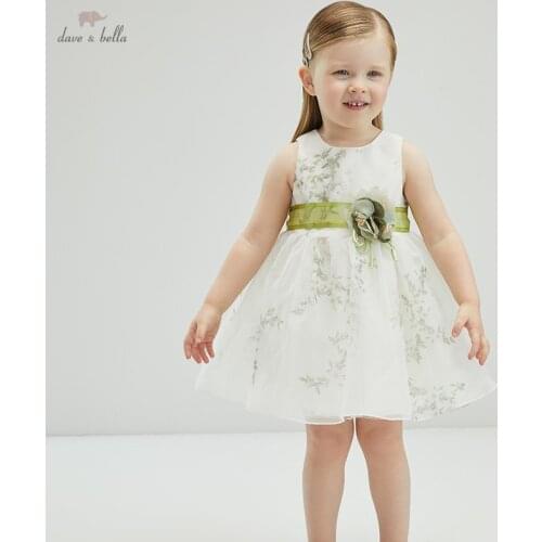 DB18078 dave bella summer baby girls cute bow floral print dress children fashion party dress kids infant lolita clothes