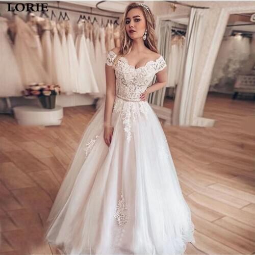 LORIE Lace Wedding Dress A Line Vestidos de novia Off The Shoulder Lace Sexy Bridal Gown Lace Up Back Wedding Gowns