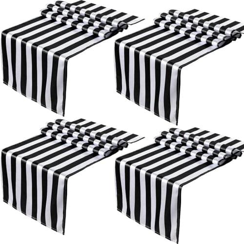 Striped Table Runner Polyester Table Decor Tablecloth For Indoor Outdoor Events Family Dinner(Black And White,4 Pieces)