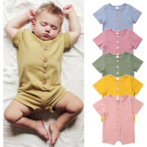Pudcoco USPS Fast Shipping US Cute Newborn Kids Baby Boy Girl Bodysuit Solid Cotton Jumpsuit Sunsuit Summer Outfit Clothes