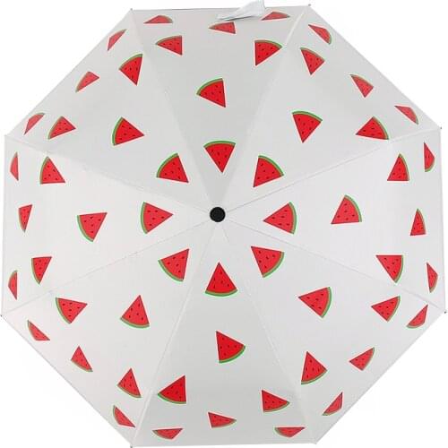 Fresh Umbrella Three Folding Sunscreen Shade Black Rubber Three Fold Sunny Umbrellas Lemon Banana Watermelon Cherry Rain Gear