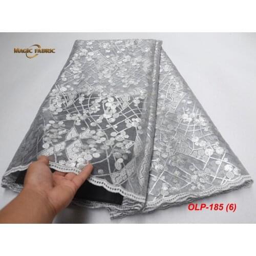 Top Sale Handcut organza voile lace in white sequins African lace fabric with beautiful sequins fabric party dress OLP-185